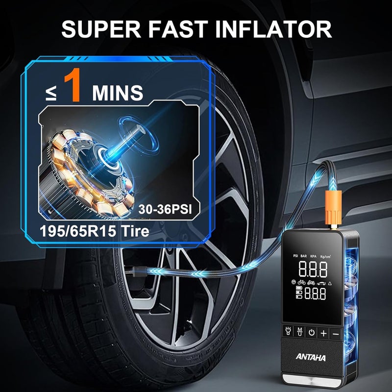 Antaha Tire Inflator Portable Air Compressor, 150 PSI Smart Air Pump for Car Tires with Digital Pressure Gauge, Tires Pump for Cars, Motorcycles, Bikes, Balls, Mini Bike Pump & Car Accessories - Image 2